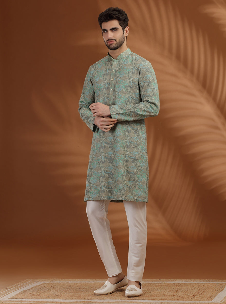 Mint Green printed Kurta Pajama | TULA