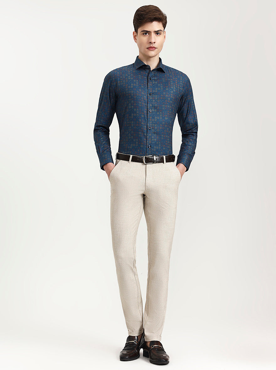 Blue Printed Slim Fit Party Wear Shirt | Wyre