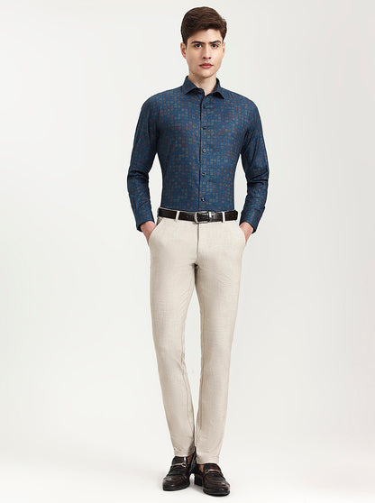 Blue Printed Slim Fit Party Wear Shirt | Wyre