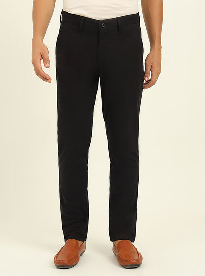 Black Solid Uno Fit Casual Trouser | JadeBlue