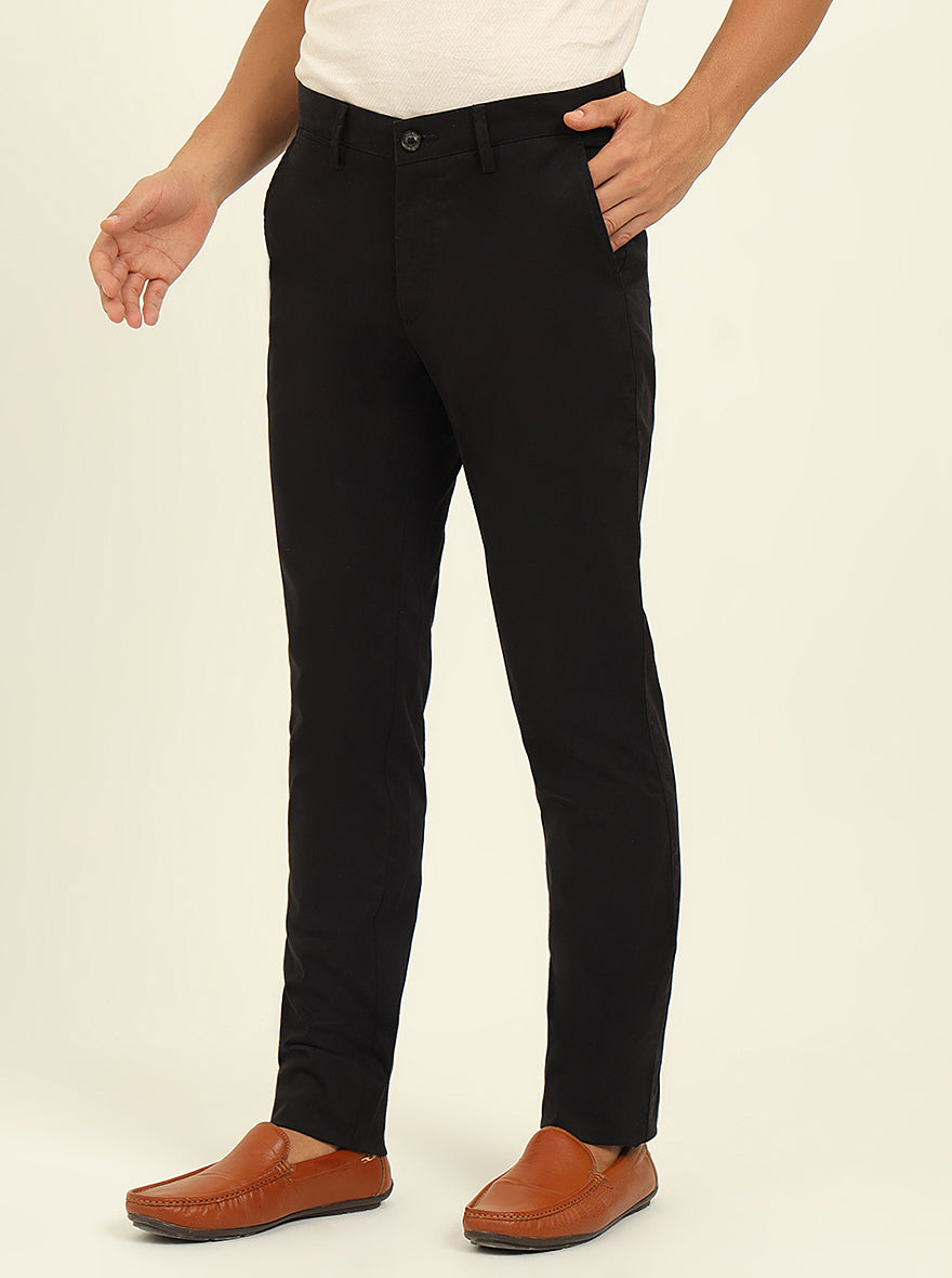 Black Solid Uno Fit Casual Trouser | JadeBlue