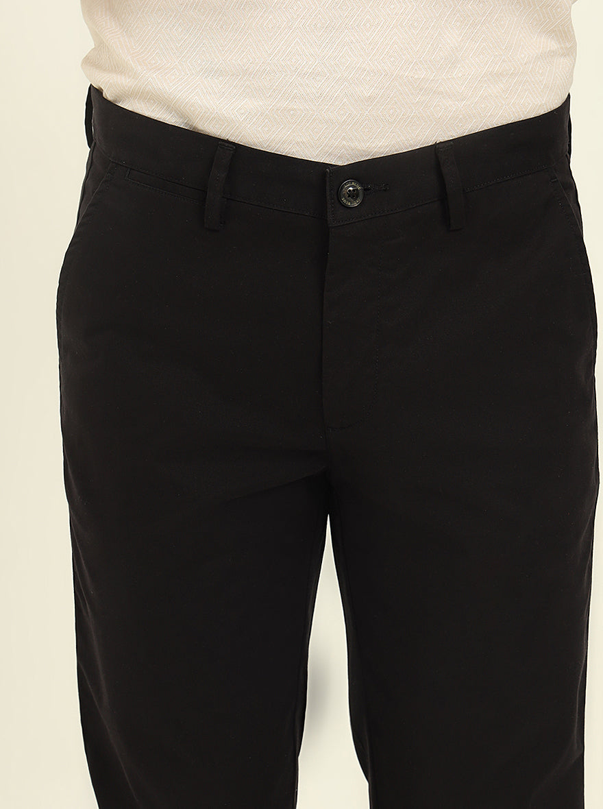 Black Solid Uno Fit Casual Trouser | JadeBlue