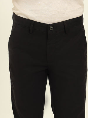 Black Solid Uno Fit Casual Trouser | JadeBlue