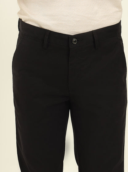 Black Solid Uno Fit Casual Trouser | JadeBlue