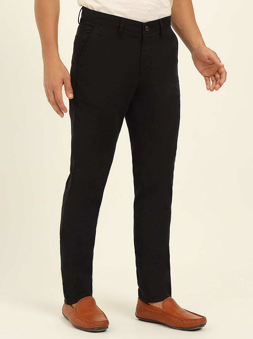 Black Solid Uno Fit Casual Trouser | JadeBlue
