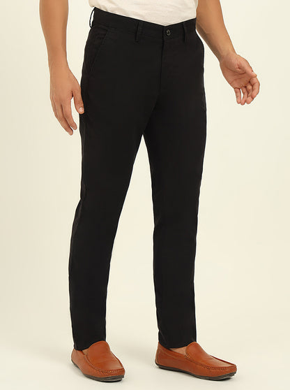 Black Solid Uno Fit Casual Trouser | JadeBlue