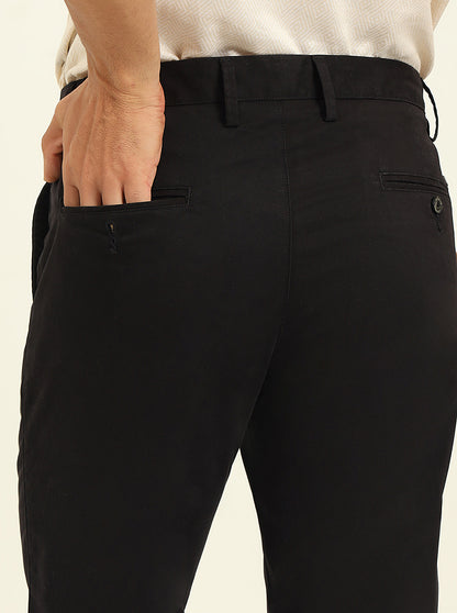 Black Solid Uno Fit Casual Trouser | JadeBlue