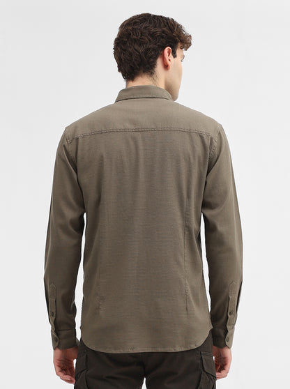 Olive Green Solid Slim Fit Casual Shirt | Greenfibre