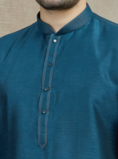 Pacific Blue Solid Kurta Pajama | Virasana