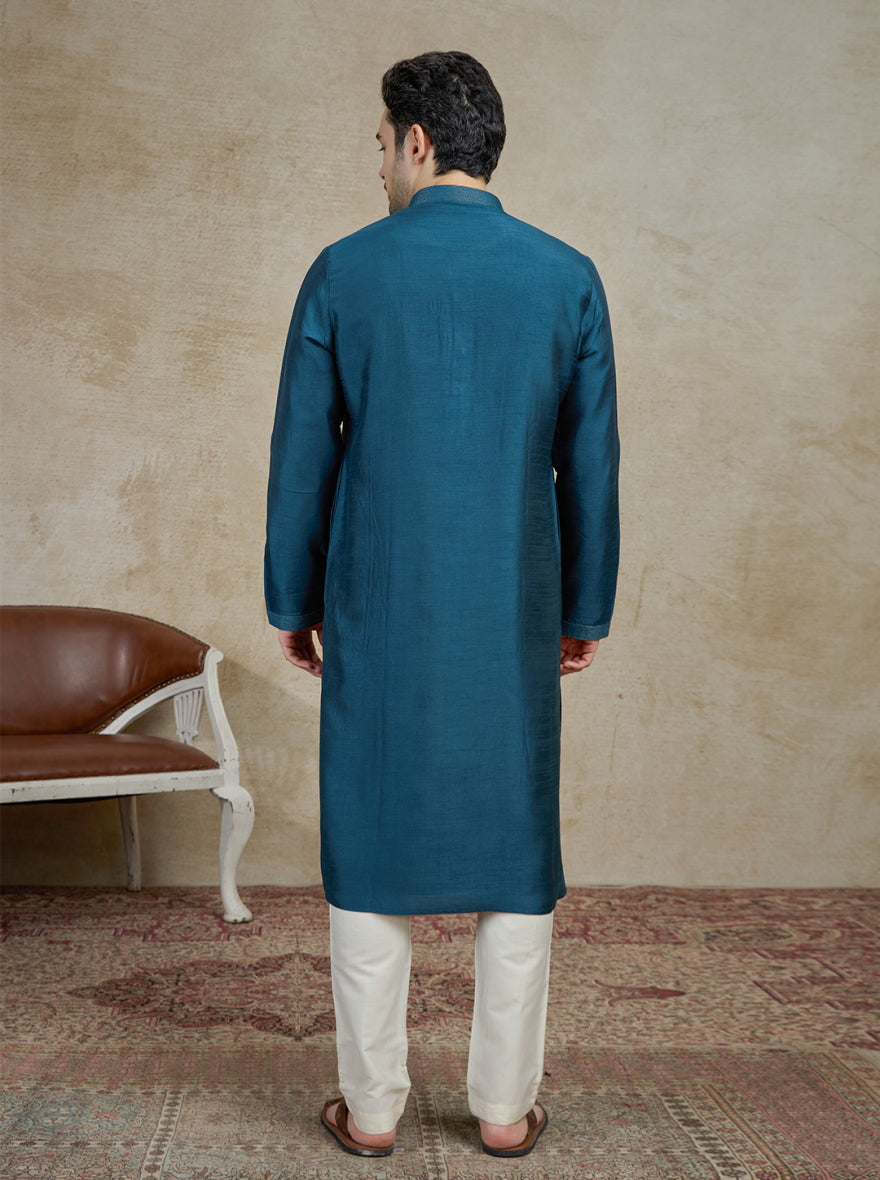 Pacific Blue Solid Kurta Pajama | Virasana