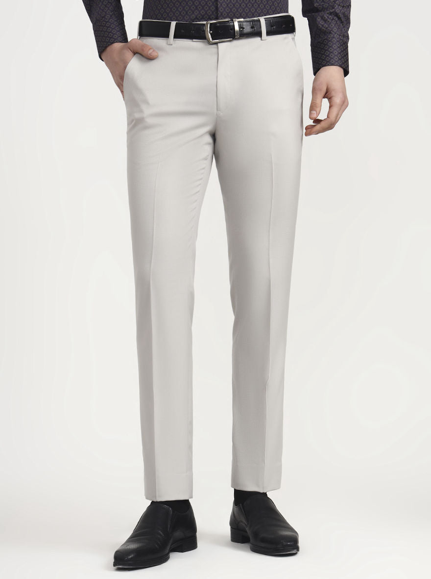 Light Grey Solid Slim Fit Formal Trouser | JadeBlue Super Luxe