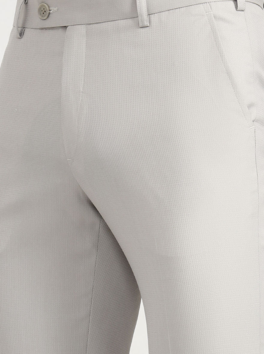 Light Grey Solid Slim Fit Formal Trouser | JadeBlue Super Luxe