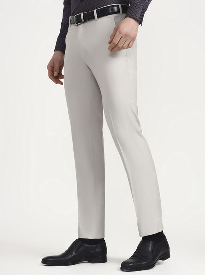 Light Grey Solid Slim Fit Formal Trouser | JadeBlue Super Luxe