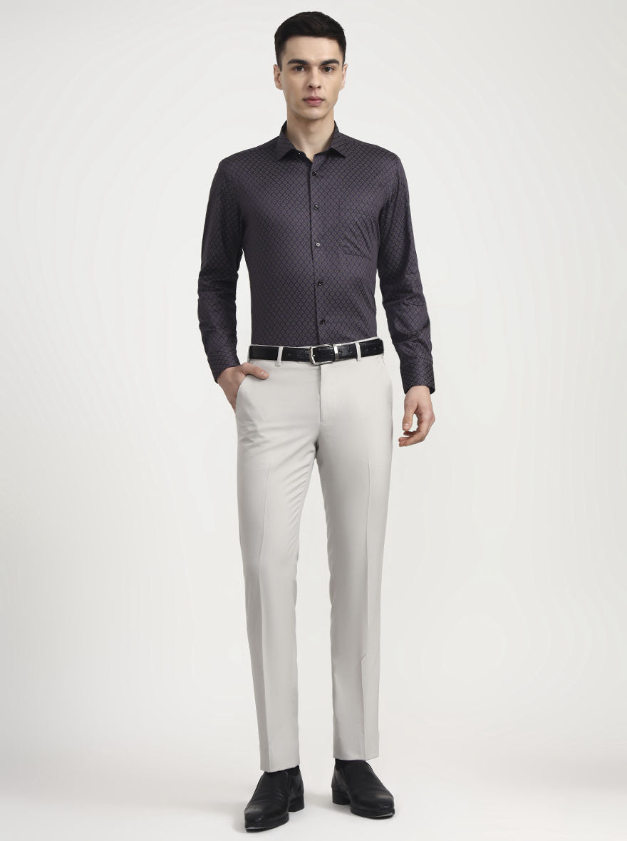 Light Grey Solid Slim Fit Formal Trouser | JadeBlue Super Luxe