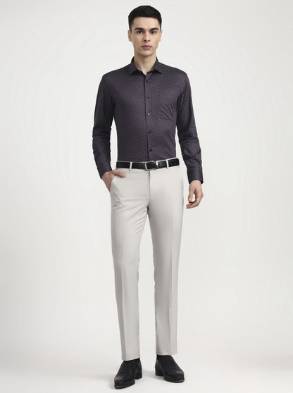 Light Grey Solid Slim Fit Formal Trouser | JadeBlue Super Luxe