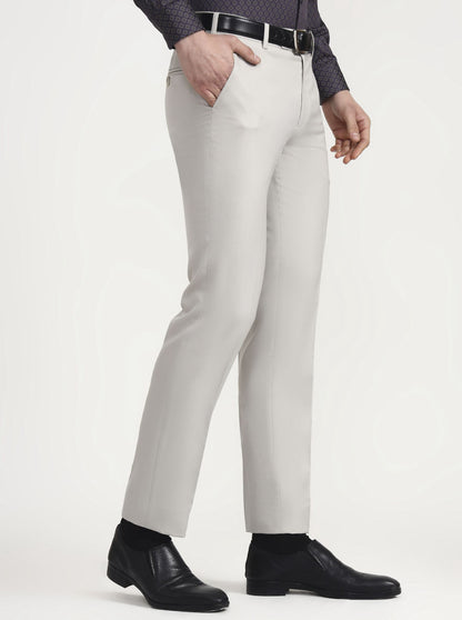 Light Grey Solid Slim Fit Formal Trouser | JadeBlue Super Luxe