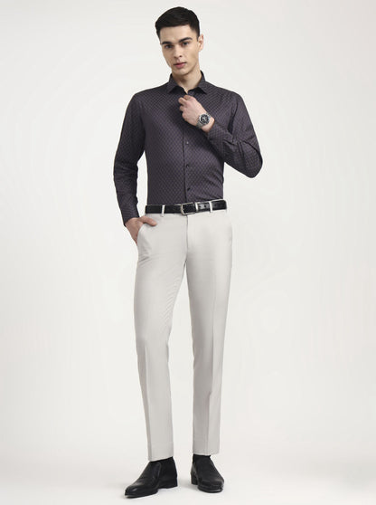 Light Grey Solid Slim Fit Formal Trouser | JadeBlue Super Luxe