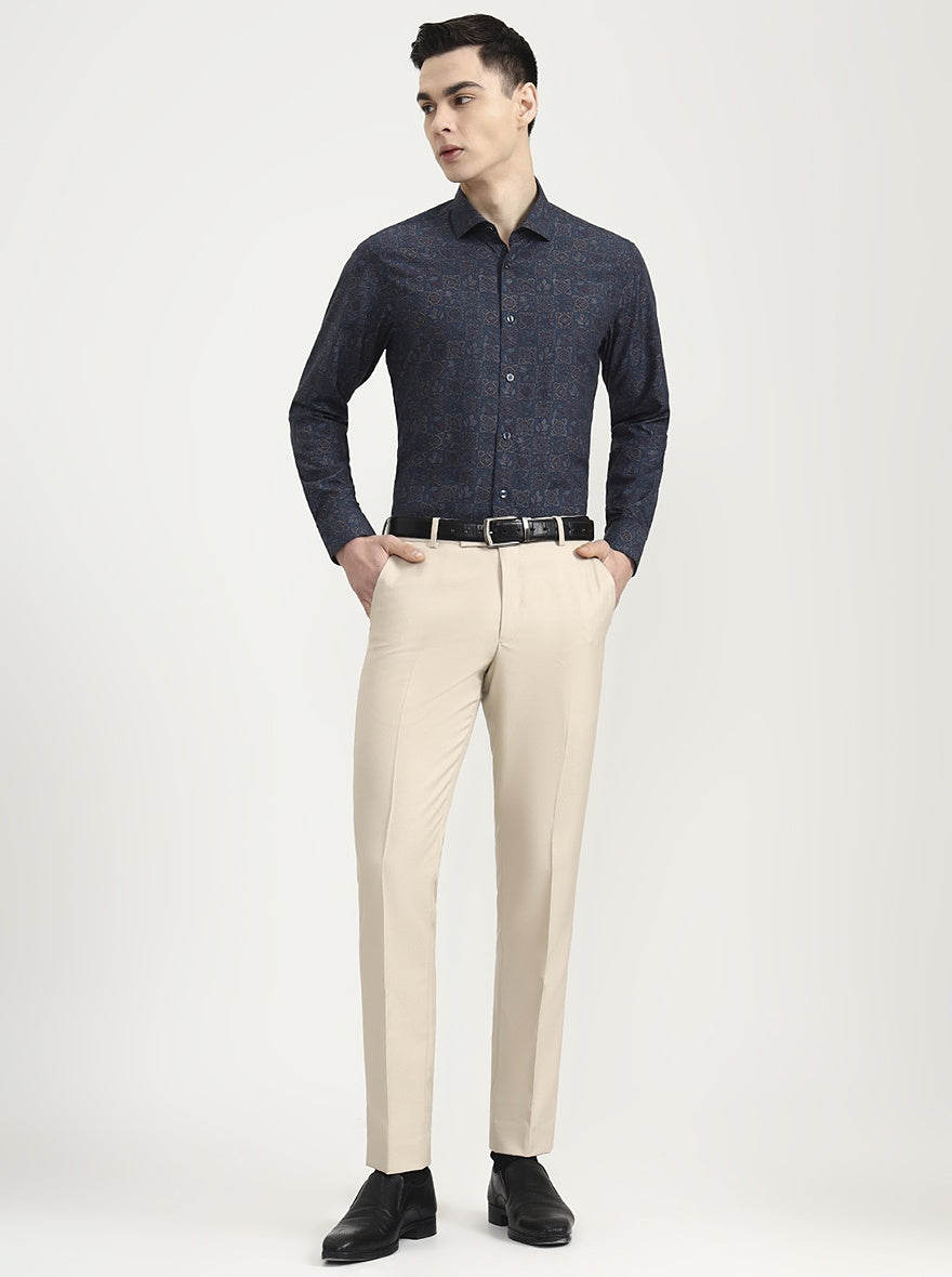 Green & Navy Blue Printed Slim Fit Party Wear Shirt | Wyre