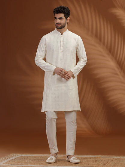 Ivory pattern woven Kurta Pajama | TULA
