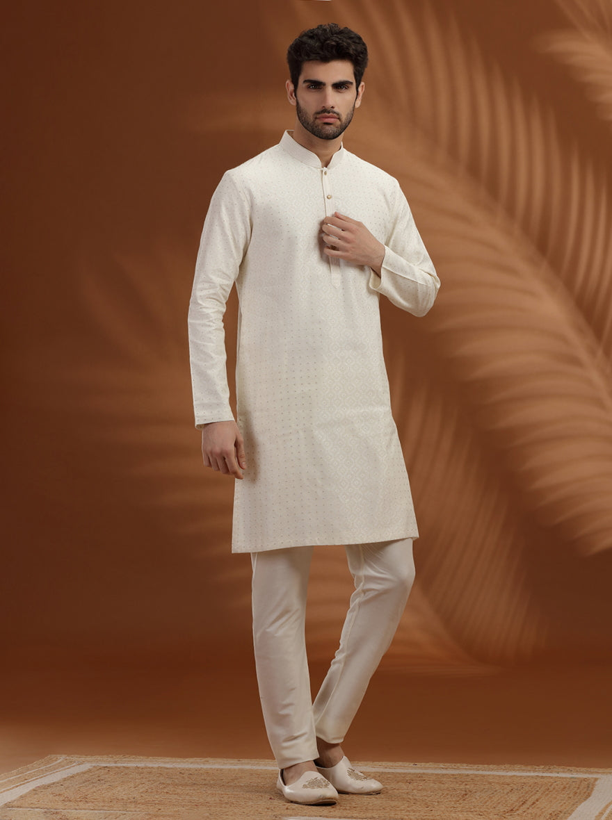Ivory pattern woven Kurta Pajama | TULA