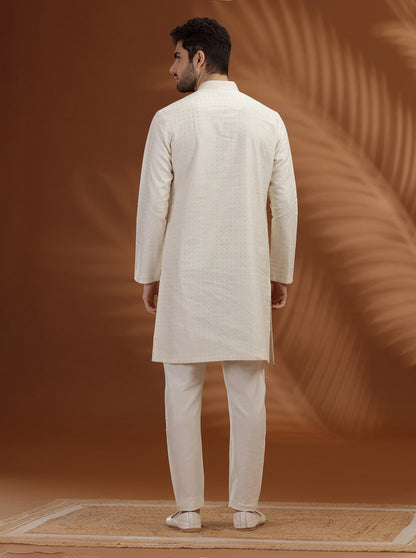 Ivory pattern woven Kurta Pajama | TULA