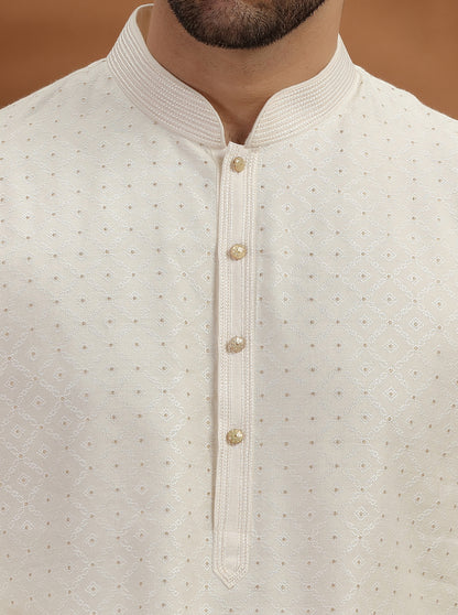 Ivory pattern woven Kurta Pajama | TULA