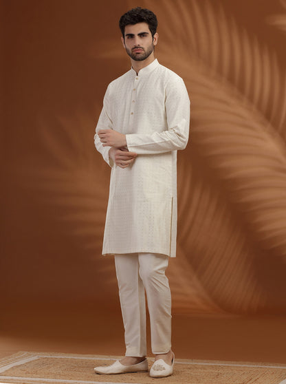 Ivory pattern woven Kurta Pajama | TULA