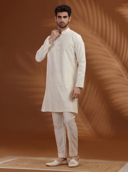 Ivory pattern woven Kurta Pajama | TULA