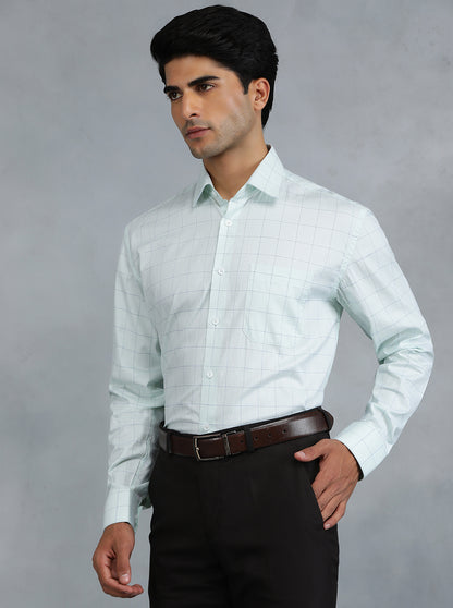 Light Green Checked Regular Fit Formal Shirt | JadeBlue