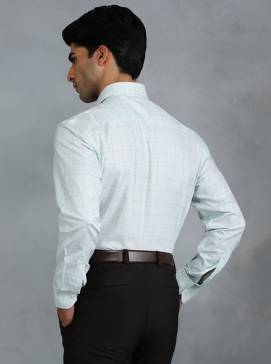 Light Green Checked Regular Fit Formal Shirt | JadeBlue