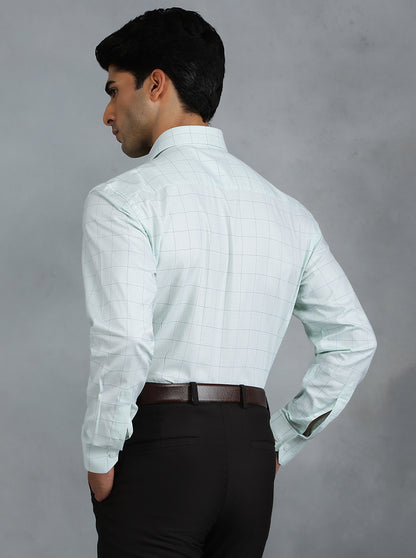 Light Green Checked Regular Fit Formal Shirt | JadeBlue