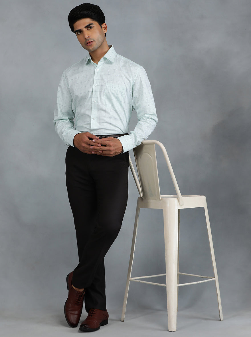 Light Green Checked Regular Fit Formal Shirt | JadeBlue