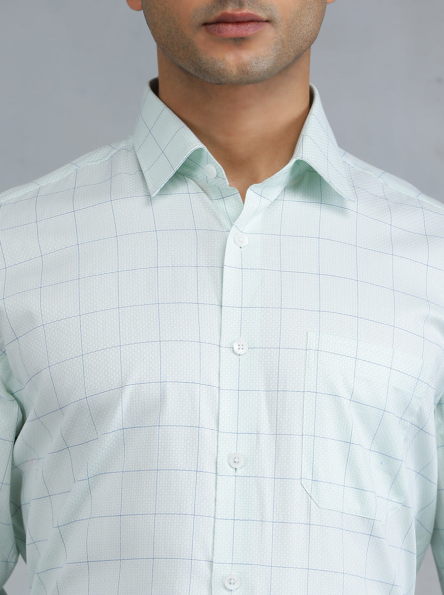 Light Green Checked Regular Fit Formal Shirt | JadeBlue