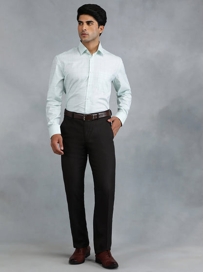 Light Green Checked Regular Fit Formal Shirt | JadeBlue