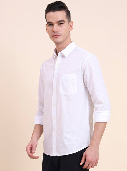 White Solid Slim Fit Casual Shirt | Greenfibre