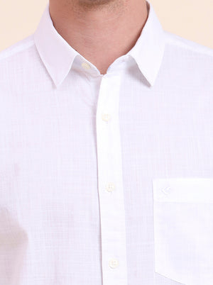 White Solid Slim Fit Casual Shirt | Greenfibre