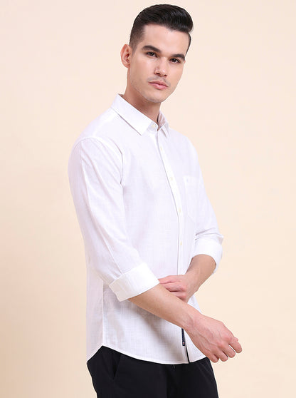 White Solid Slim Fit Casual Shirt | Greenfibre