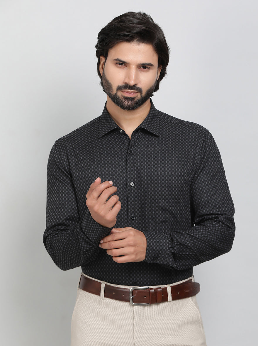 Dark Grey Checked Slim Fit Formal Shirt | JadeBlue Youth