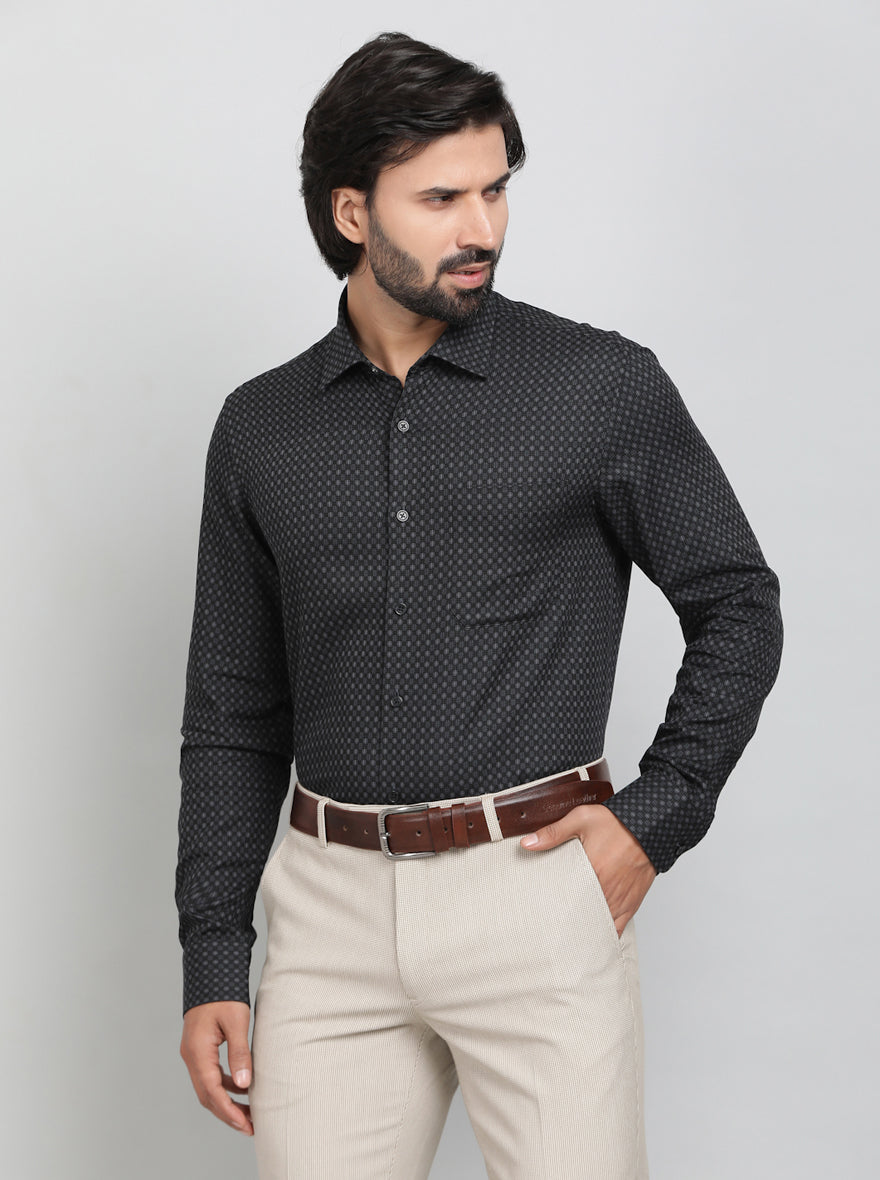 Dark Grey Checked Slim Fit Formal Shirt | JadeBlue Youth