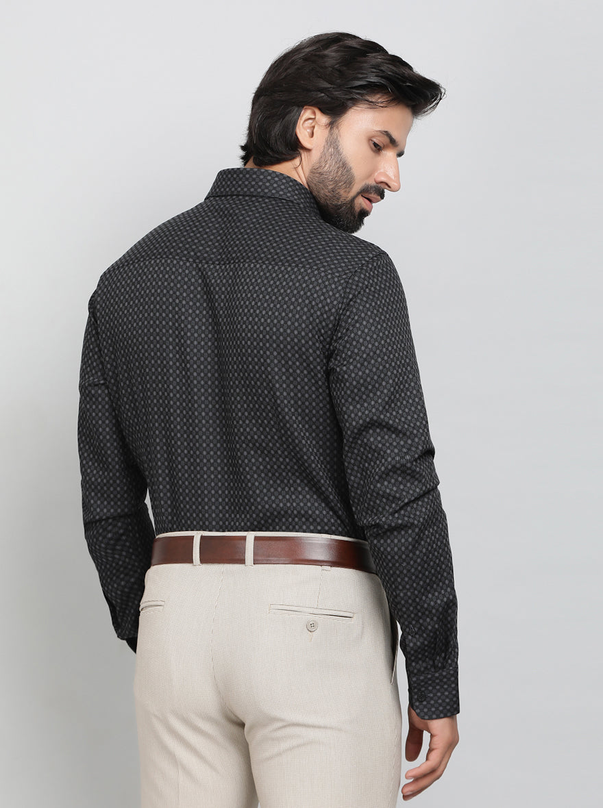 Dark Grey Checked Slim Fit Formal Shirt | JadeBlue Youth