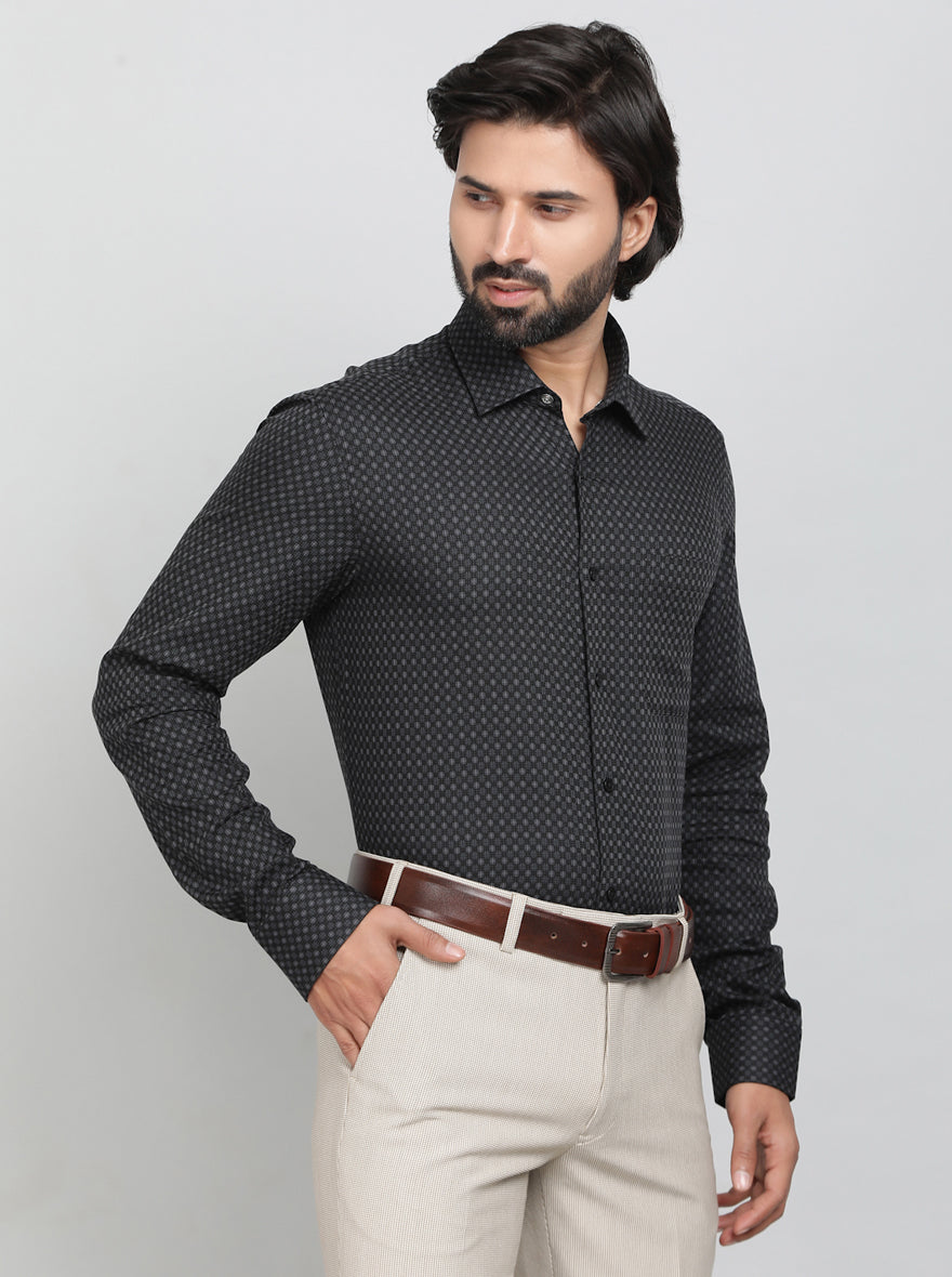 Dark Grey Checked Slim Fit Formal Shirt | JadeBlue Youth