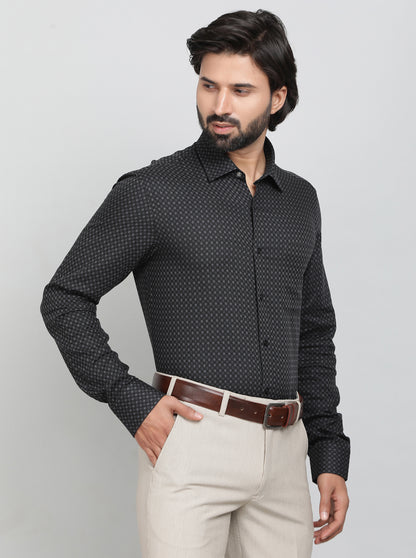 Dark Grey Checked Slim Fit Formal Shirt | JadeBlue Youth