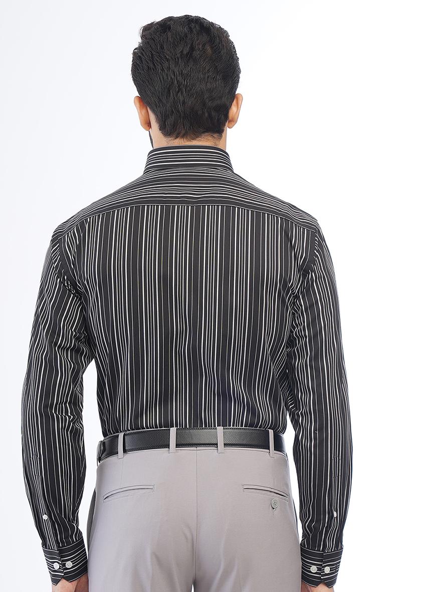 Black Striped Regular Fit Formal Shirt | JadeBlue