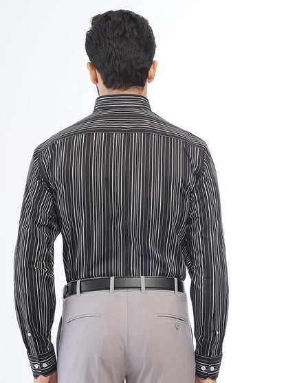 Black Striped Regular Fit Formal Shirt | JadeBlue