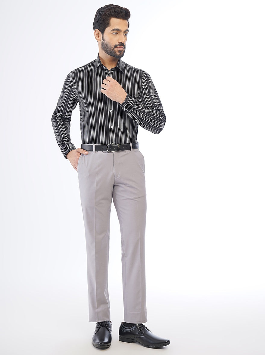 Black Striped Regular Fit Formal Shirt | JadeBlue