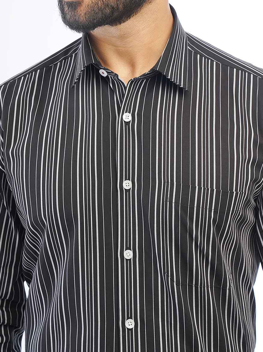 Black Striped Regular Fit Formal Shirt | JadeBlue
