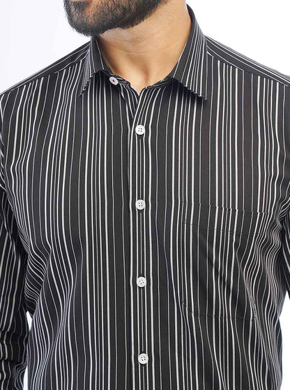 Black Striped Regular Fit Formal Shirt | JadeBlue