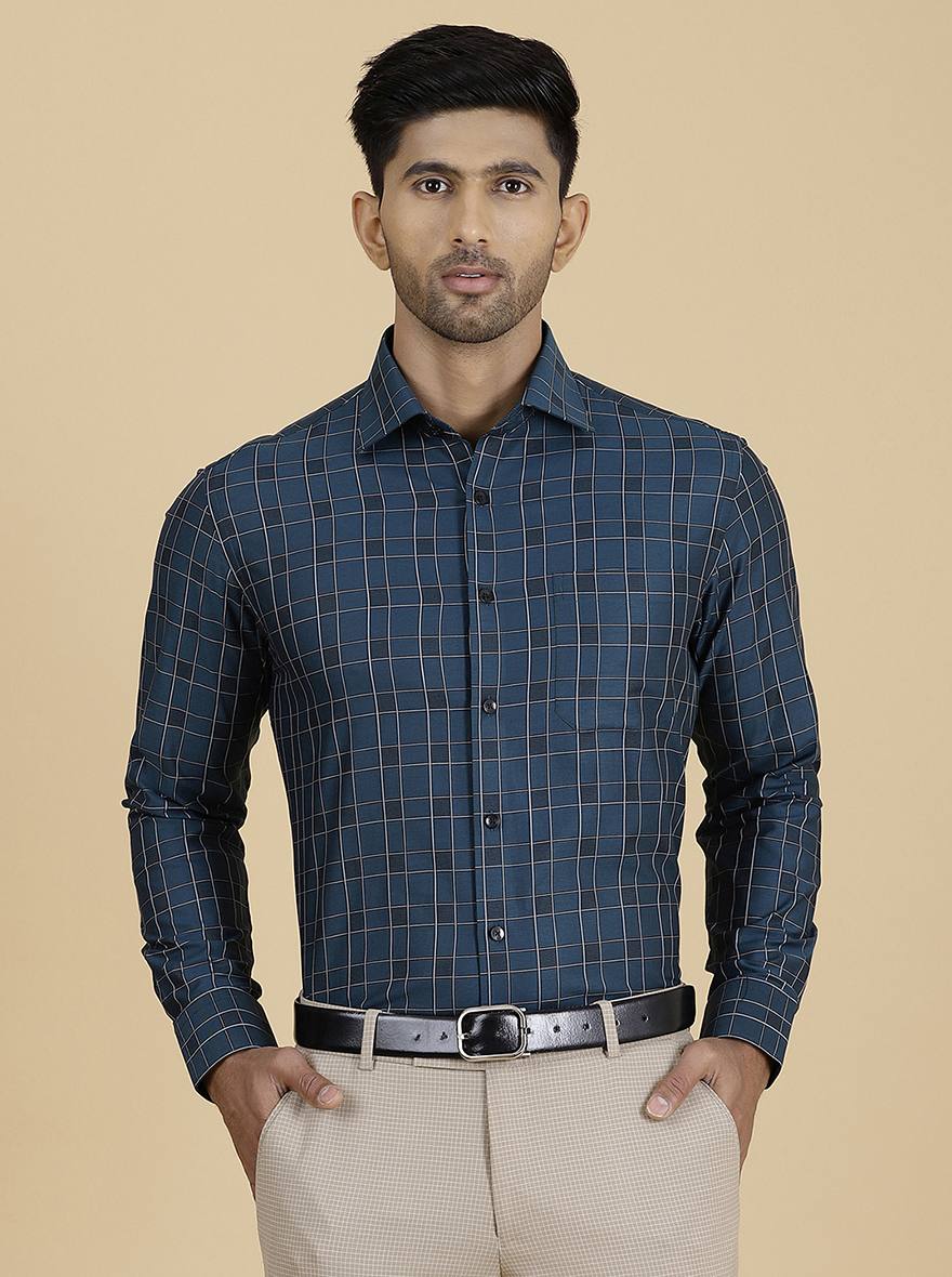 Green Checked Slim Fit Formal Shirt | Metal