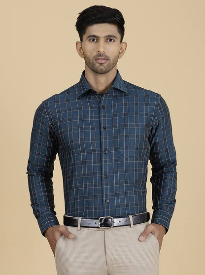 Green Checked Slim Fit Formal Shirt | Metal