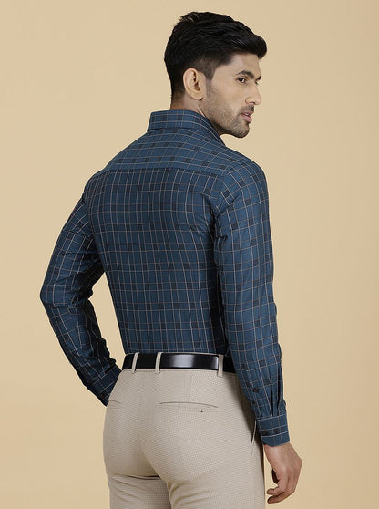 Green Checked Slim Fit Formal Shirt | Metal